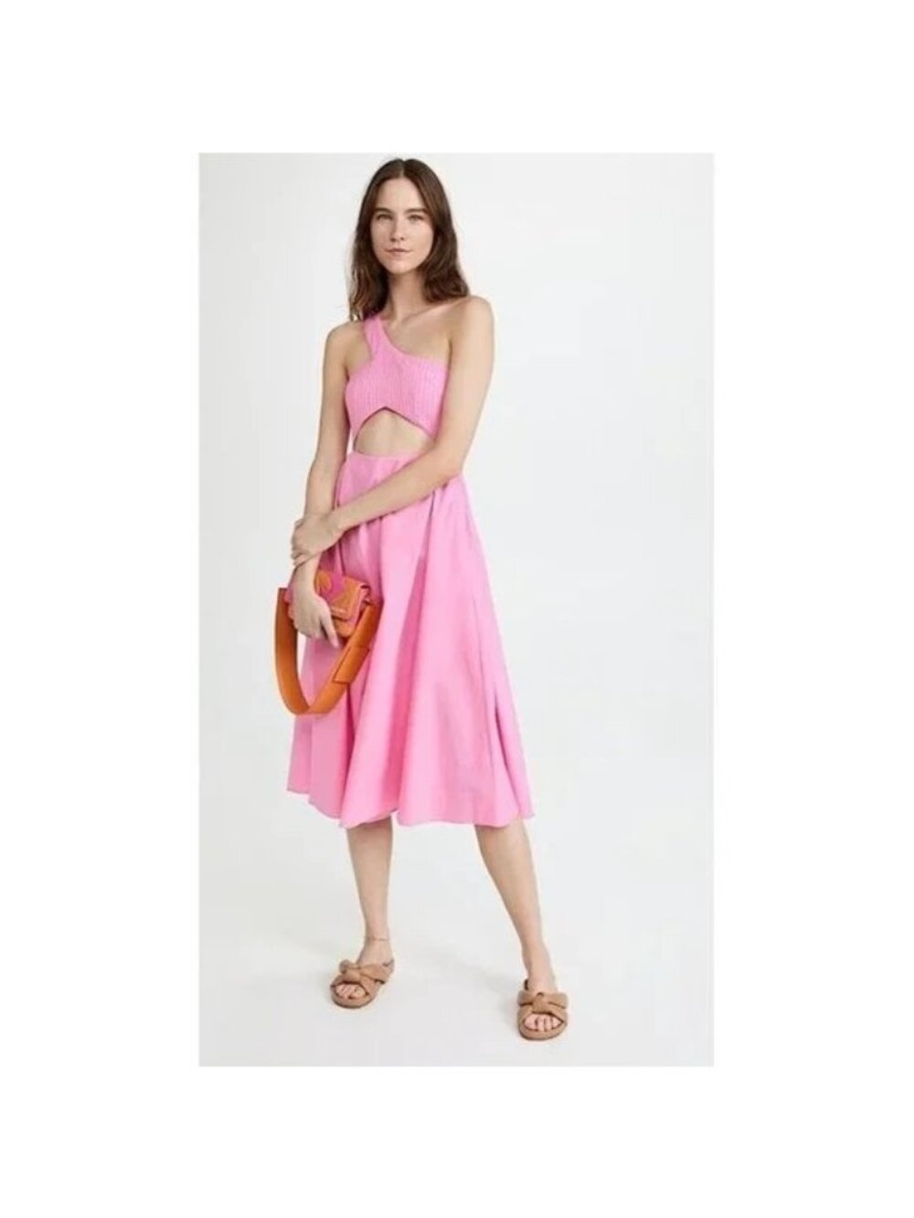 S/W/F Hot Pink Cut Out One Shoulder Fit Flare Midi Dress Womens Size XSmall